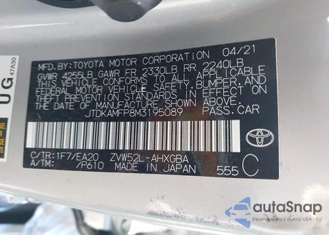 2021 Toyota Prius Prime Limited из США, поврежденный, VIN JTDKAMFP8M3195089